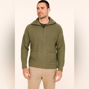 Madewell Half Zip Ribbed Sweater Olive Green Size S Knit Pullover Pocket Tuni‎